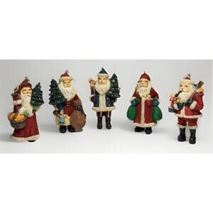 Santa Christmas Ornaments Lot Of 5 Santa’s W/ Gifts Multicolored Resin 3" tall